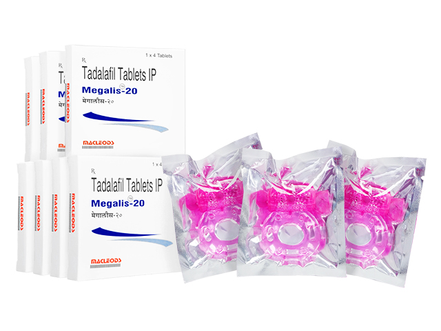 メガリス20mg4錠7箱+バイブレーションリング3個 1セット